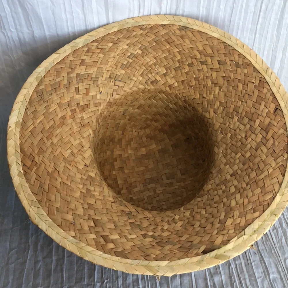 Women wicker thick weave medium brim summer sun hat w/rattan tie